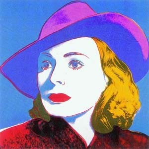 Andy Warhol, Ingrid Bergmann with Hat (Klassische Moderne, Amerikanische Kunst, Pop Art, Beethoven, Portrait, People & Eros, Persönlichkeiten, Schauspielerin, Wohnzimmer, Büro, blau / bunt)
