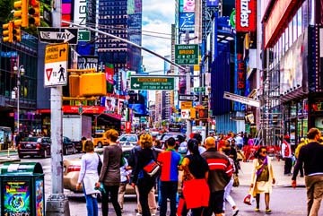 Toby Seifinger  New York in Colors 3 (New York, Stadt, Metropole, Skyline, Zentrum, City, Innenstadt, belebt, Fußgänger, Coloriert Photokunst, Wunschgröße, Wohnzimmer, Jugendzimmer, zeitgenössisch, bunt)