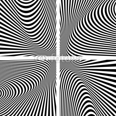 troyka, Illusion textures set. Abstract op art backgrounds (illusion, geometrisch, movement, bewegung, vektor, gestreift, linie, verkrümmen, wellig, set, kurve, torsion, diagonale, rotation, kreisförmig, hintergrund, schwarz, weiß, kunst, entwerfen, grafik, abstrakt, effekt, dynamisch, geformt, wirbel, wirbel)