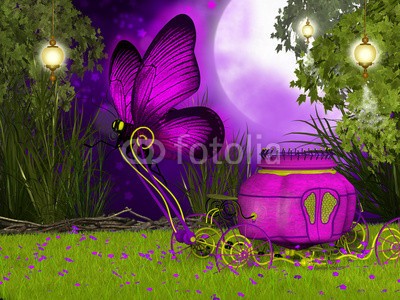 umnola, Fantasy  pink carriage (märchen, dreamland, fantasy, schlitten, schmetterling, blau, magie, hintergrund, lawn, gänseblümchen, mond, mondschein, wolken, geheimnisvoll, mysterium, blume, wonder, wunderbar, lesestoff, bücher, schöner, bunt, gras, nacht, paradise, himme)