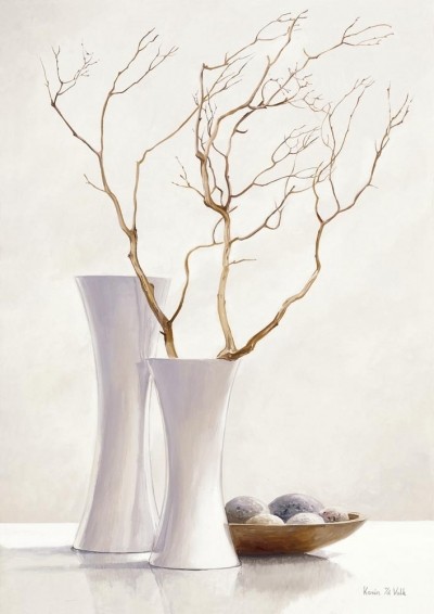 Karin van der Valk, Willow Twigs I (Stillleben, Blumen, Floral, Vase, Wohnraum, Schlafzimmer, Arzt, Büro, Business)