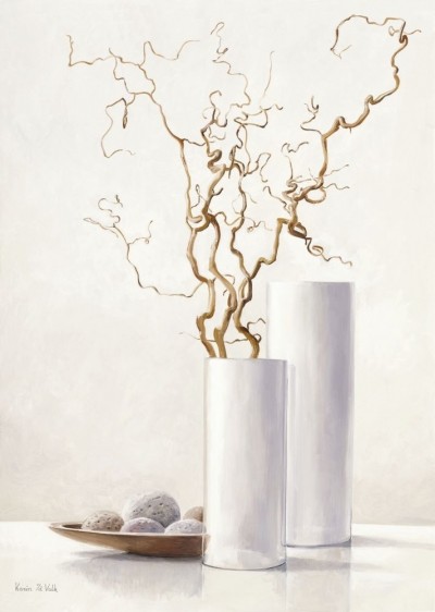 Karin van der Valk, Willow Twigs II (Stillleben, Blumen, Floral, Vase, Wohnraum, Schlafzimmer, Arzt, Büro, Business)