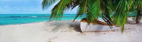 Steve Vaughn, Good Ship Osprey (Strand, Meer, Horizont, Boot, Palme, Karibik, Urlaub, Sommer,  Meeresbrise, Wohnzimmer, Treppenhaus, Fotografie, Wunschgröße, bunt)