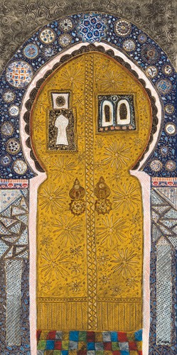 Valérie Maugerie, Porte orientale II (Wunschgröße, Malerei, Muster, Portal, Tür, Torbogen, orientalische Muster, dekorativ, Nähstube, Wohnzimmer, Treppenhaus, bunt)
