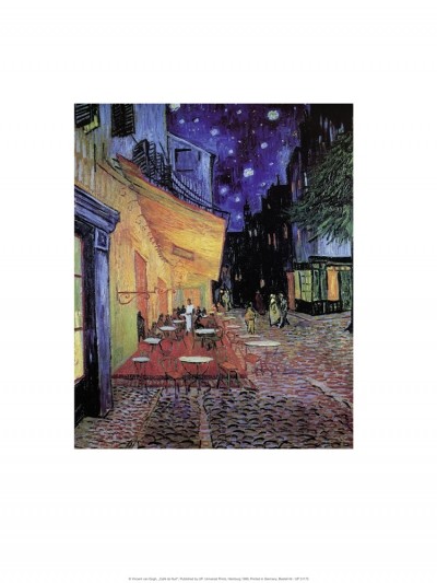 Vincent van Gogh, Café De Nuit (Miniprint) (Klassische Moderne, Impressionismus, Malerei, Nachtszene, Nachtlicht, Platz, Straße, Straßencafe, Café, Bar, Sterne, Sternenhimmel, Wohnzimmer, Arztpraxis, Schlafzimmer, bunt)