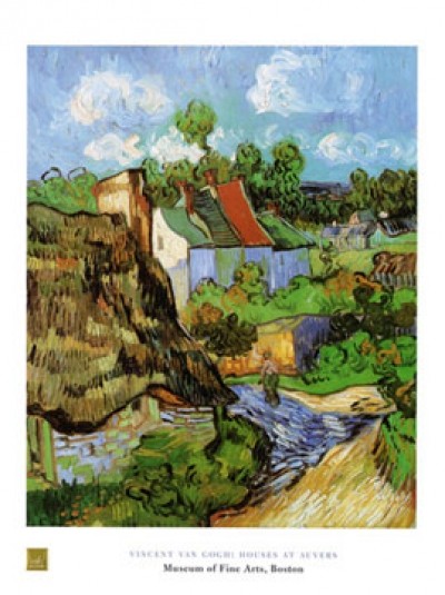 Vincent van Gogh, Houses at Auvers (Klassische Moderne, Impressionismus, Malerei, Landschaft, Natur, Dorf, Häuser, Bach, Bäume, Dorf, Frankreich, Wohnzimmer, Arztpraxis, Schlafzimmer, Wintergarten, bunt)