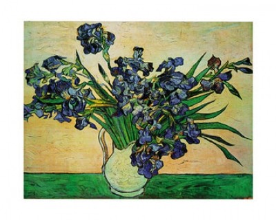 Vincent van Gogh, Iris Strauss, 1890 (Klassische Moderne, Impressionismus, Malerei, Stillleben, Blumen, Blüten, Blumenvase, Schwertlilien, Iris,  Blütenpracht, Wohnzimmer, Arztpraxis, Schlafzimmer, Wintergarten, bunt)