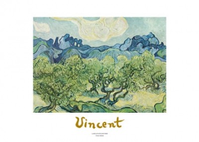 Vincent van Gogh, Landscapes with olive trees (Klassische Moderne, Impressionismus, Malerei, Landschaft, Berge, Natur,  Himmel, Wolken, Baum, Olivenbaum, Wohnzimmer, Arztpraxis, Schlafzimmer, Esszimmer, bunt)