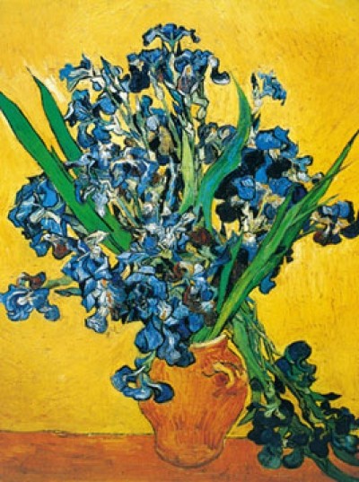 Vincent van Gogh, Les iris (Malerei, Klassische Moderne, Impressionismus, Stillleben, Blumenstrauß, Blüten, Vase, Lilien, Iris, Vanitas, Vergänglichkeit, Wohnzimmer, Schlafzimmer, Wintergarten, bunt)