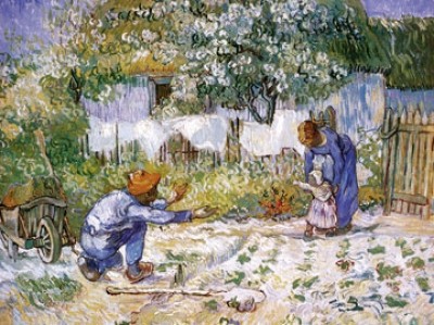 Vincent van Gogh, Primi passi (Klassische Moderne, Impressionismus, Malerei, Garten, Gärtner, Gartenarbeit, Familie, Kind, Laufen lernen, Erste Schritte, Wohnzimmer, Arztpraxis, Schlafzimmer, bunt)