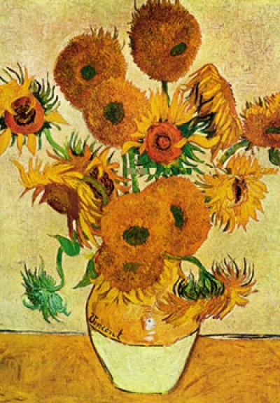 Vincent van Gogh, Vaso di girasoli (Malerei, Klassische Moderne, Impressionismus, Stillleben, Blumenstrauß, Blüten, Vase, Sonnenblumen, Vanitas, Vergänglichkeit, Wohnzimmer, Schlafzimmer, Wintergarten, bunt)