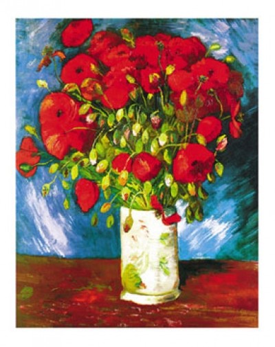 Vincent van Gogh, Poppies (Malerei, Klassische Moderne, Impressionismus, Stillleben, Blumenstrauß, Blüten, Mohnblumen, Vase, Wohnzimmer, Schlafzimmer, Wintergarten, bunt)