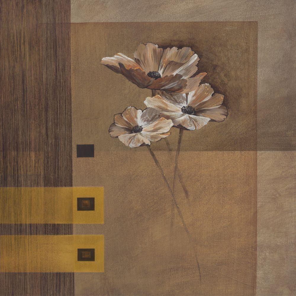 Verbeek & Van Den Broek, Elegant Flowers I (Malerei, modern, abstrakte Malerei, Farbflächen, Rechtecke, Blumen, Blüten, Wohnzimmer, Treppenhaus, beige / braun)