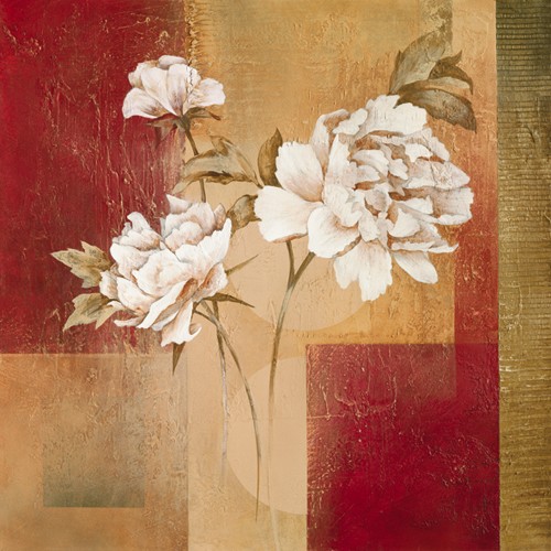 Verbeek & van den Broek, Shimmering Bloom (Wunschgröße, Malerei, modern, abstrakte Malerei, Farbflächen, Quadrate, Rosen, Blumen, Blüten, Wohnzimmer, Treppenhaus, Schlafzimmer,  bunt)