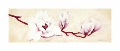 Elisabeth Verdonck, MAGNOLIAS I (Malerei, Magnolie, Magnolienblüten, Magnolienast,  Natur, Floral, Blüten, Botanik, Schlafzimmer, Wohnzimmer, bunt)