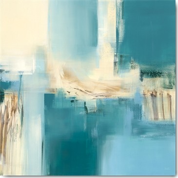 Véronique Ball, Reflets III (Wunschgröße, Malerei, modern, Abstrakte Malerei, Bewegung, ausgewogen, Farbfelder, Farbstrukturen, Business, Büro, Wohnzimmer, Arztpraxis, beige / blaugrau)