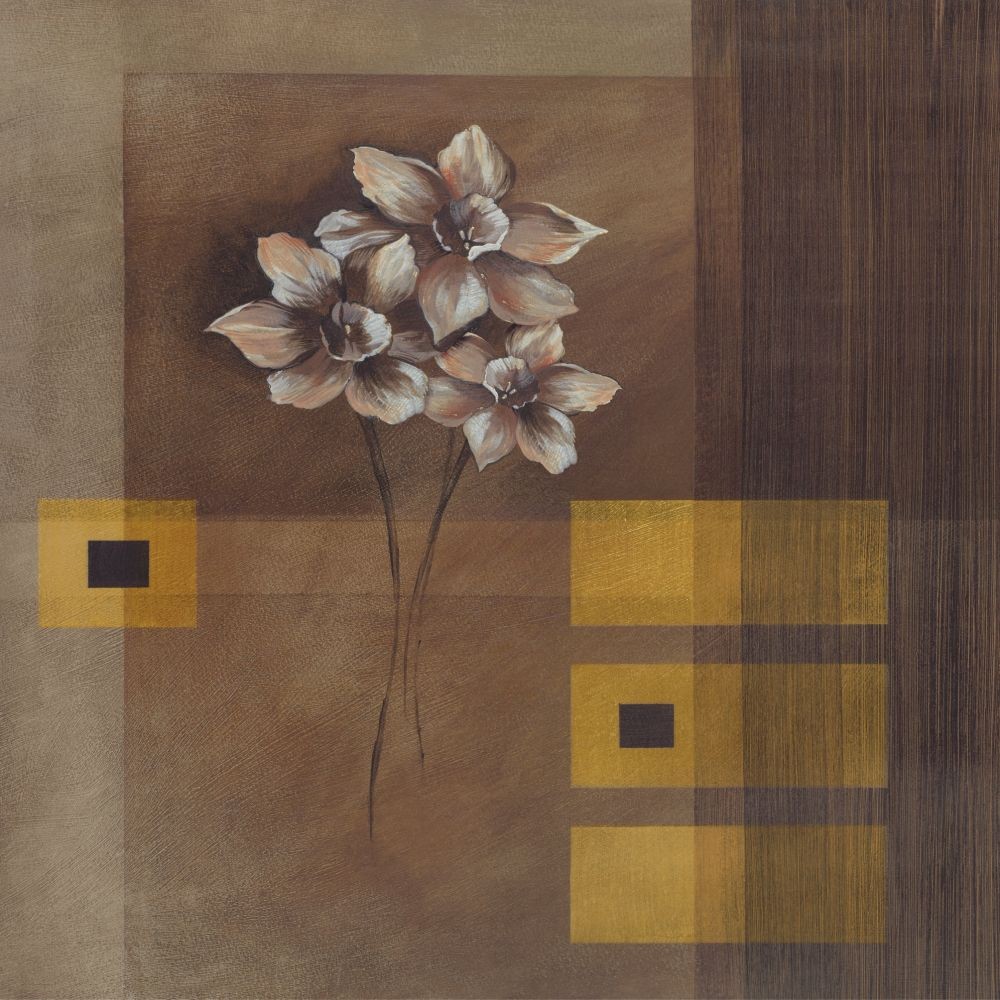 Verbeek & Van Den Broek, Elegant Flowers II (Malerei, modern, abstrakte Malerei, Farbflächen, Rechtecke, Blumen, Blüten, Wohnzimmer, Treppenhaus, beige / braun)