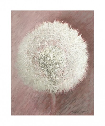 Elisabeth Verdonck, DANDELION CLOCK II (Malerei, Blumen, Natur, Blume, Löwenzahn, Pusteblume, Samen, Floral, Botanik, Wohnzimmer, Treppenhaus, Schlafzimmer, weiß / altrosa)
