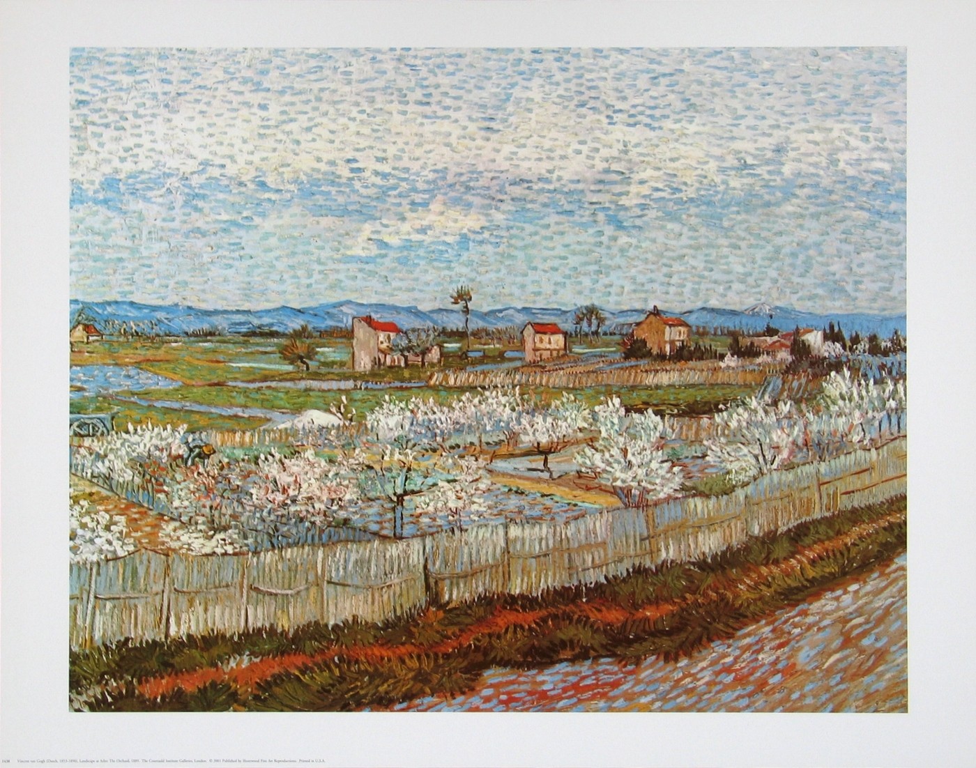 Vincent van Gogh, Der Obstgarten, 1889 Landschaft bei Arles (Landschaft, Natur, Felder, Gärten, Obstplantagen, Arles, Südfrankreich, mediterran, Klassische Moderne, Impressionismus, Malerei, Wohnzimmer, Treppenhaus, bunt)