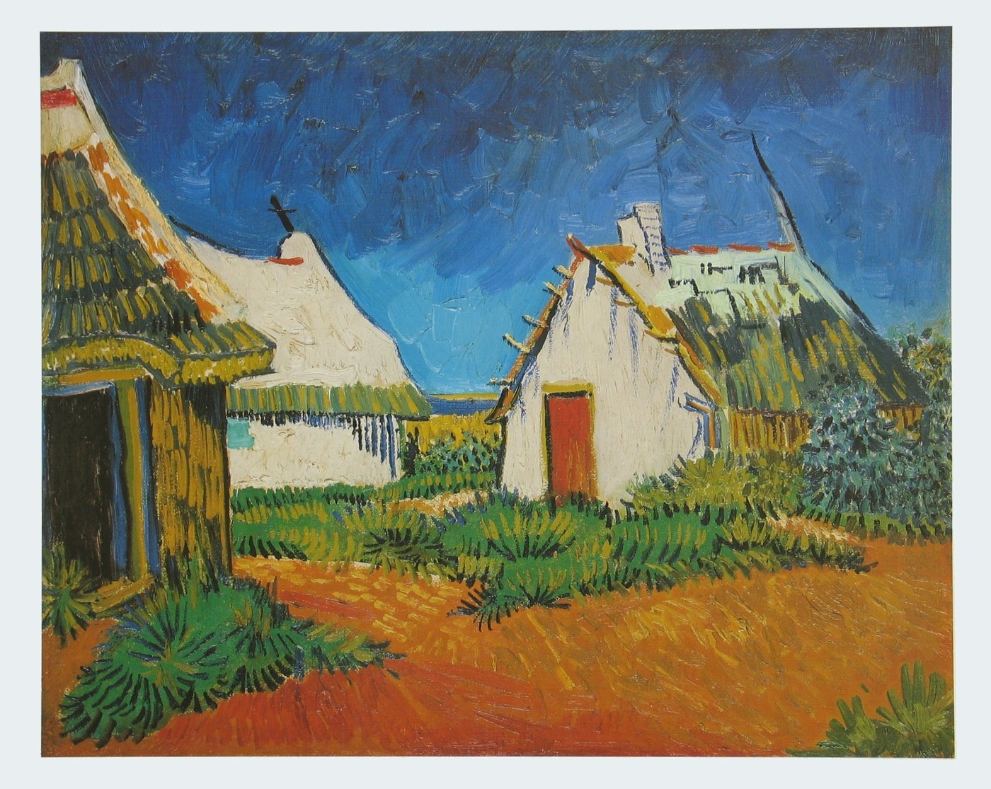 Vincent van Gogh, Weißes Landhaus in Saintes-Maries - 1888 (Klassische Moderne, Impressionismus, Malerei, Landschaft, Dorf, Bauernhof, Frankreich, Wohnzimmer, Arztpraxis, Treppenhaus, bunt)