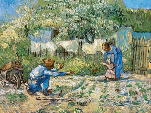 Vincent van Gogh, Erste Schritte (Klassische Moderne, Impressionismus, Malerei, Garten, Gärtner, Gartenarbeit, Familie, Kind, Laufen lernen, Erste Schritte, Wohnzimmer, Arztpraxis, Schlafzimmer, bunt)