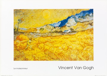 Vincent van Gogh, Il mietitore (Klassische Moderne, Impressionismus, Malerei, Landschaft, Frankreich, Berge,  Natur, Felder, Getreide, Weizen, Garben, Herbst, Feldarbeit, Ernte, Sensemann, Wohnzimmer, Wintergarten, Schlafzimmer, bunt)