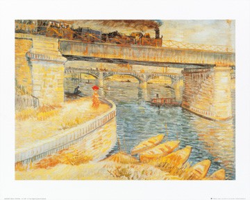 Vincent van Gogh, Il ponte di Asnieres (Klassische Moderne, Impressionismus, Malerei, Klassiker, Frankreich, Stadt, Landschaften, Architektur, Brücke, Eisenbahnbrücke, Fluss, Boote, Wohnzimmer, Wintergarten, bunt)