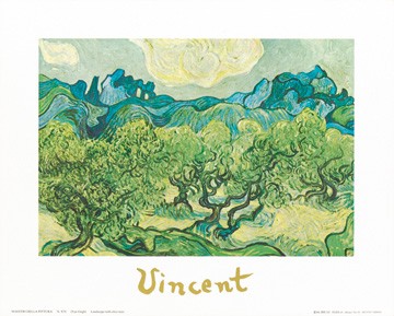 Vincent van Gogh, Landscapes with olive trees (Klassische Moderne, Impressionismus, Malerei, Landschaft, Natur, Panorama,  Berge, Bäume, Olivenbäume, knorrig,  Wohnzimmer, Arztpraxis, Schlafzimmer, Wintergarten, bunt)