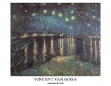 Vincent van Gogh, Sternennacht, 1888 (Klassische Moderne, Impressionismus, Malerei, Landschaft, Frankreich, Natur, Fluss, Dorf, Himmel, Nachthimmel, Sterne, Mond, Spiegelungen, Reflexionen, Nachtszene, Wohnzimmer, Arztpraxis, Schlafzimmer, bunt)