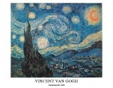 Vincent van Gogh, Sternennacht, 1889 (Klassische Moderne, Impressionismus, Malerei, Landschaft, Natur, Dorf, Himmel, Nachthimmel, Sterne, Mond, Baum, Zypresse, Nachtszene, Wohnzimmer, Arztpraxis, Schlafzimmer, bunt)