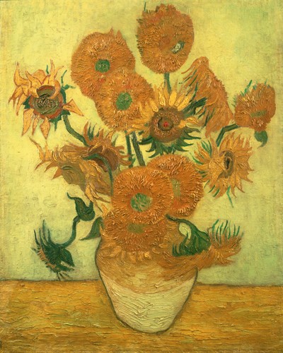 Vincent van Gogh, Vierzehn Sonnenblumen 1889 (Wunschgröße, Malerei, Klassische Moderne, Impressionismus, Stillleben, Blumenstrauß, Blüten, Vase, Sonnenblumen, Vanitas, Vergänglichkeit, Wohnzimmer, Schlafzimmer, Wintergarten, bunt)