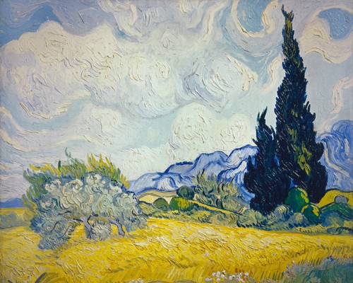 Vincent van Gogh, Zypresse (Wunschgröße, Klassische Moderne, Impressionismus, Malerei, Landschaft, Natur,  Himmel, Baum, Zypresse, Wohnzimmer, Arztpraxis, Schlafzimmer, Wintergarten, bunt)