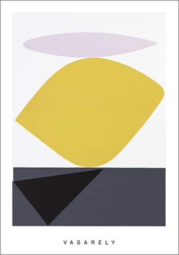 Victor Vasarely, Souzon (Büttenpapier) (Malerei, Op-Art, Abstrakt, Ornamente, abstrakte Formen, Wohnzimmer, Büro,gelb, grau, schwarz)
