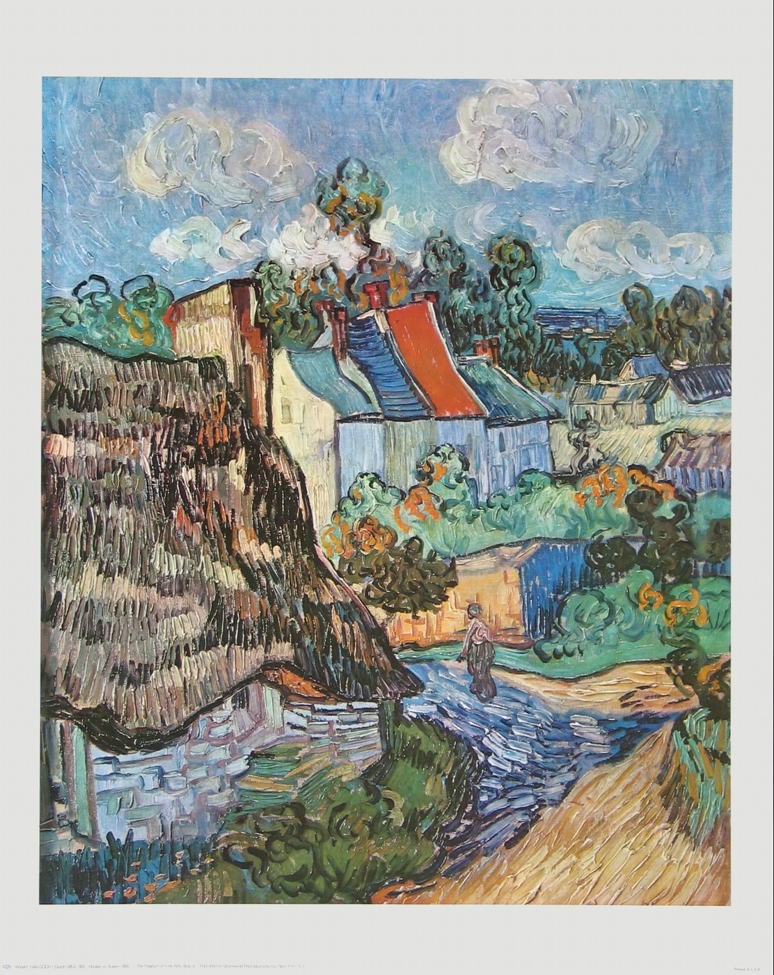 Vincent van Gogh, Häuserzeile in Auvers (Klassische Moderne, Impressionismus, Malerei, Landschaft, Dorf, Häuser, Frankreich, Wohnzimmer, Arztpraxis, Treppenhaus, bunt)