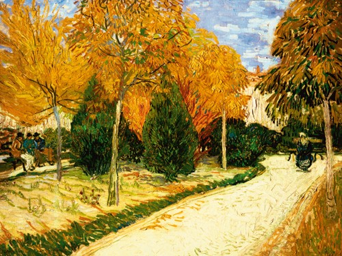 Vincent van Gogh, Park im Herbst (Wunschgröße, Klassische Moderne, Impressionismus, Malerei, Frankreich, Landschaft, Park, Pflanzen, Bäume, Jahreszeit, Wintergarten, Wohnzimmer, Arztpraxis, bunt)