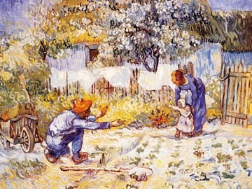 Vincent van Gogh, Erste Schritte (Klassische Moderne, Impressionismus, Malerei, Garten, Gärtner, Gartenarbeit, Familie, Kind, Laufen lernen, Erste Schritte, Wohnzimmer, Arztpraxis, Schlafzimmer, bunt)