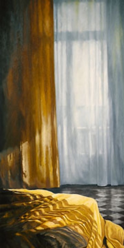 Henning von Gierke, Interieur mit Sonne und Meer I (Modern, Fenster, Zimmer, Hotel, Morgen)