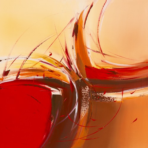 Veronique Ball, Incandescence (Wunschgröße, Malerei, modern, Abstrakte Malerei, Leuchtkraft, Glühen, Dynamik, Bewegung, Schwung, Malspuren, Business, Büro, Wohnzimmer, Arztpraxis, rot / orange)