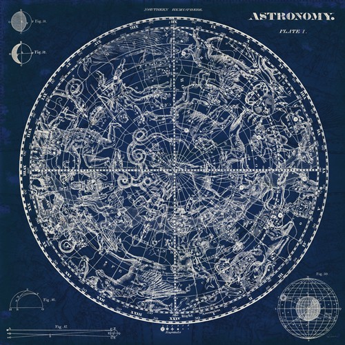 Sue Schlabach, Celestial Blueprint (Sternbilder, Astronomie, Sternenkarte, Blaudruck, Wohnzimmer, Treppenhaus, Bibliothek, Grafik, Wunschgröße, blau/weiß)