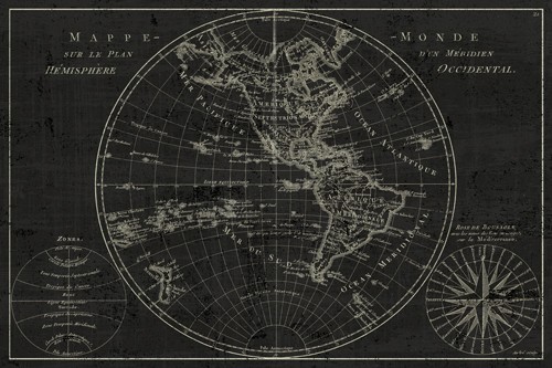 Wild Apple Portfolio, Mappemonde Etching (Karte, Weltkarte, Kartografie, Amerika, Büro, Treppenhaus, Wohnzimmer,  Wunschgröße, Grafik, schwarz/weiß)