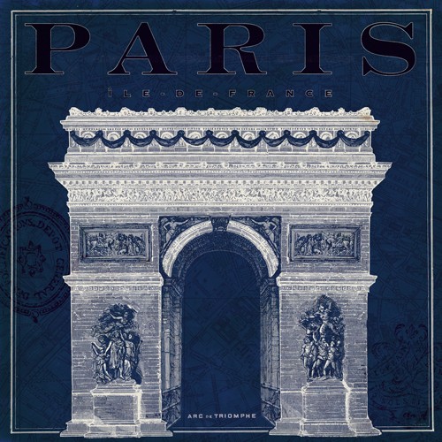 Sue Schlabach, Blueprint Arc de Triomphe (Arc de Triomphe, Wahrzeichen, Paris, Frankreich, Blaudruck, Wohnzimmer, Treppenhaus, Bibliothek, Grafik, Wunschgröße, blau/weiß)