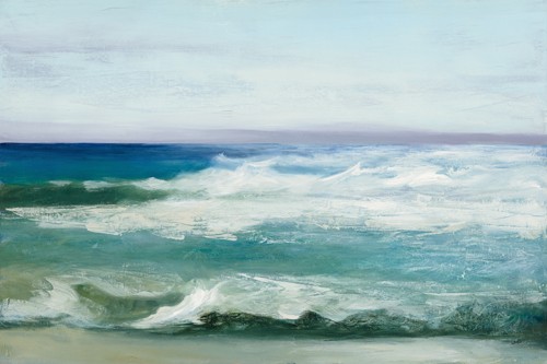 Julia Purinton, Azure Ocean (Meer, Gischt, Strand, Meeresrauschen, Wellen, Horizont, Meeresbrise, Wunschgröße, Malerei, Wohnzimmer, Badezimmer, bunt)