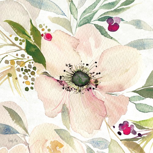 Kristy Rice, The Joy of White II (Blumen, Blüten, zart, filigran, Treppenhaus, Schlafzimmer, Wunschgröße, Aquarell, pastell/rosa)