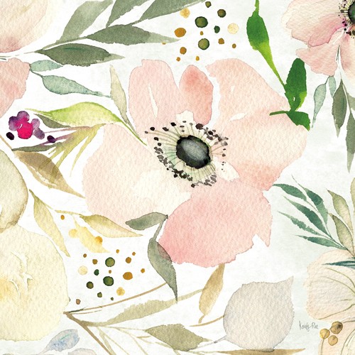 Kristy Rice, The Joy of White III (Blumen, Blüten, zart, filigran, Treppenhaus, Schlafzimmer, Wunschgröße, Aquarell, pastell/rosa)