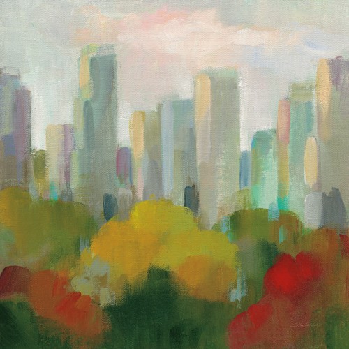 Silvia Vassileva, NYC Central Park I (Skyline, Wolkenkratzer, Hochhäuser, New York, abstrahiert, schemenhaft, Wohnzimmer, Treppenhaus, Büro, Wunschgröße, bunt)