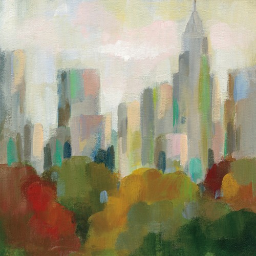 Silvia Vassileva, NYC Central Park II (Skyline, Wolkenkratzer, Hochhäuser, New York, abstrahiert, schemenhaft, Wohnzimmer, Treppenhaus, Büro, Wunschgröße, bunt)