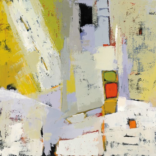 Phyllis Adams, On the Sunnyside of Street (Abstrakt, Farbstreifen, Geometrische Muster, Spachteltechnik, modern, zeitgenössisch, Büro, Business, Wohnzimmer, Wunschgröße, bunt)