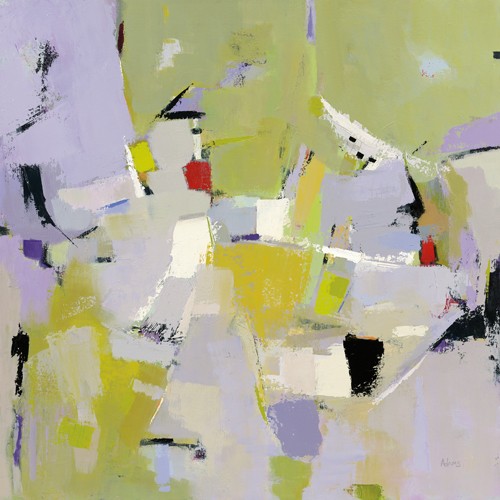 Phyllis Adams, And All That Jazz (Abstrakt, Farbstreifen, Geometrische Muster, Spachteltechnik, modern, zeitgenössisch, Büro, Business, Wohnzimmer, Wunschgröße, bunt)