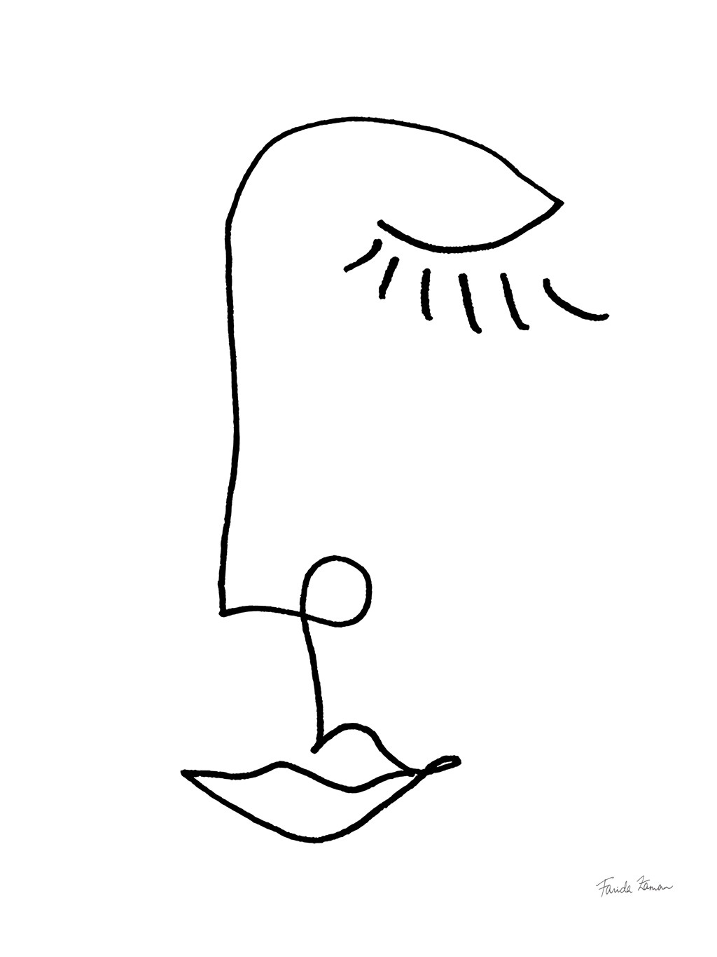 Farida Zaman, Faces II (Gesicht, Frau, reduziert, Linie, modern, abstrahiert, Wunschgröße, Treppenhaus, schwarz/weiß)