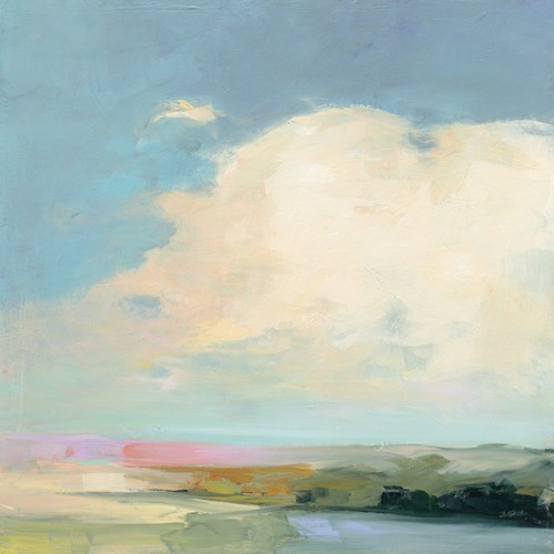 Julia Purinton, Colorful Horizon II (Landschaft, Landschaftsmalerei,  See, Wolken, Horizont, Aquarell, Wunschgröße, Wohnzimmer, bunt)